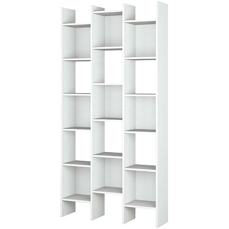 Dmora Librairie Rockford, Bibliothèque avec 18 étagères, Étagère à compartiments carrés, Étagère de bureau moderne, cm 96x29h192, Blanc, avec emballage renforcé