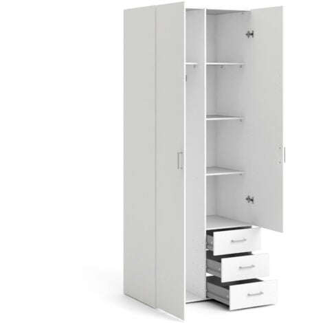 Dmora Buffet Avec Deux Portes Et Trois Tiroirs, Blanc Et Chêne