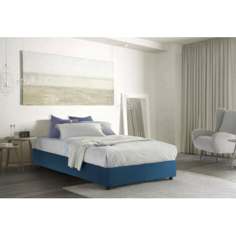 Talamo Italia Lit double Dana, Lit conteneur avec revêtement en tissu, 100% Made in Italy, Ouverture frontale, avec matelas 160x190 cm inclus, Bleu, avec emballage renforcé (1/4)