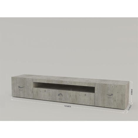 Dmora Meuble TV de salon, Made in Italy, Meuble TV avec 3 portes et étagères, cm 200x40h37, Couleur ciment, avec emballage renforcé