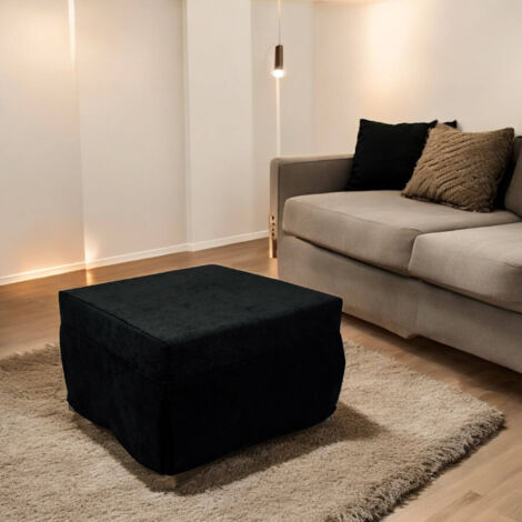 Dmora Puof convertible en lit simple, Fabriqué en Italie, Lit pliant, Pouf en tissu amovible et peu encombrant pour le salon, cm 78x78 / 195h45, Noir, avec emballage renforcé (1/5)
