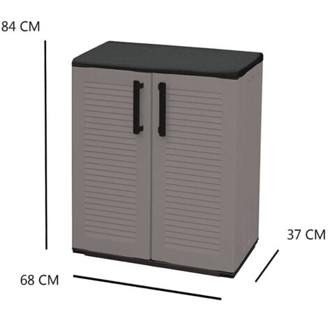 Dmora Armoire polyvalente multi-usines ou interne, armoire basse avec 2 portes et 1 étagère en polypropylène, 100% Made in Italy, 68x37h84 cm, couleur grise, avec emballage renforcé