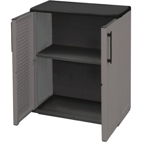 Dmora Armoire polyvalente multi-usines ou interne, armoire basse avec 2 portes et 1 étagère en polypropylène, 100% Made in Italy, 68x37h84 cm, couleur grise, avec emballage renforcé