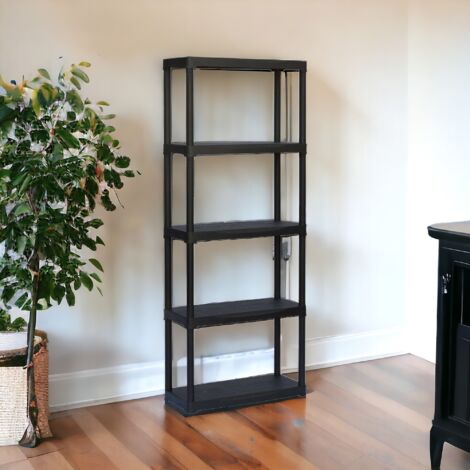Dmora Étagère à 3 niveaux en polypropylène, rayonnage polyvalent pour intérieur ou extérieur, 100% Made in Italy, cm 70x30h176, couleur anthracite, avec emballage renforcé (1/4)