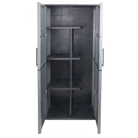 Armoire extérieure ou intérieure, 3 portes et 3 niveaux en polypropylène  ajustables, 100% Made in Italy, 102x37h169 cm, couleur grise