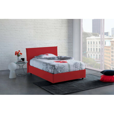Talamo Italia Lit carré et demi Chicca, Lit conteneur avec revêtement en tissu, 100% Made in Italy, Ouverture frontale, avec matelas 120x200 cm inclus, Rouge, avec emballage renforcé (1/5)