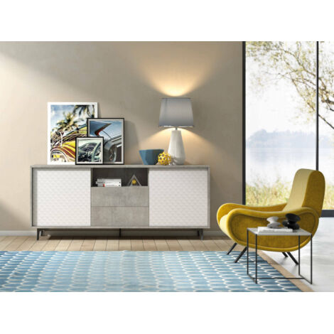 Dmora Buffet Garofano, Meuble buffet avec 2 portes et 2 tiroirs, Buffet élégant pour le salon, Meuble TV, 100% Made in Italy, Cm 184x45h77, Blanc et Béton, avec emballage renforcé (1/4)