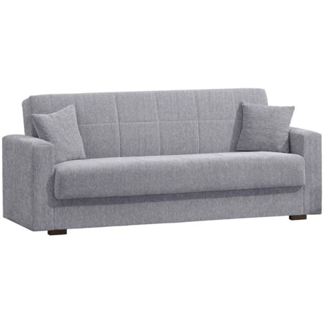 Dmora – Canapé convertible 3 places clic-clac – Tissu rembourré doux – Dimensions 212x80h87 cm – Gris – Conteneur de rangement intégré (1/5)