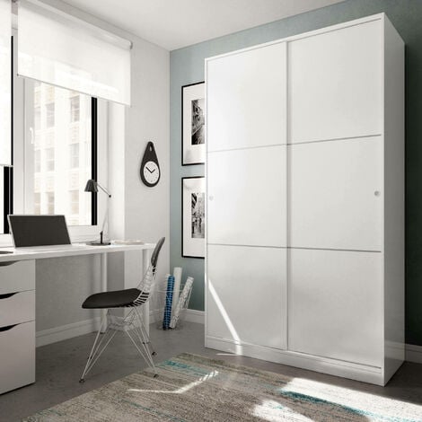 Dmora Vestiaire Waterbury, Armoire de chambre à 2 portes coulissantes, Armoire avec 3 étagères et barre de cintre, cm 120x50h200, Blanc, avec emballage renforcé