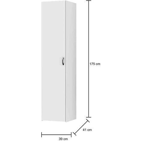 Dmora Armoire à une porte avec trois étagères internes, couleur blanche, Dimensions 39 x 175 x 41 cm, avec emballage renforcé