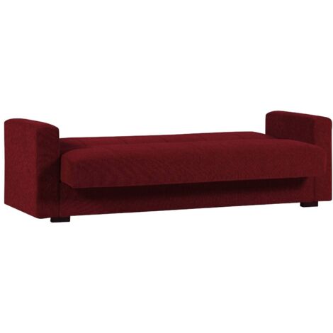 Canapé Lit 3 Places Escobar - Tissu Gris, Mécanisme Clic-clac Et Coffre De Rangement - 223x84x80cm