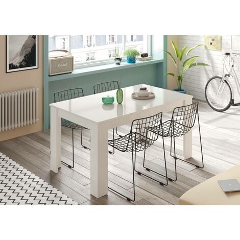 Dmora Table à rallonge Midland, Table de salle à manger extensible, Table à manger extensible avec rallonge, cm 140/190x90h78, Blanc brillant, avec emballage renforcé