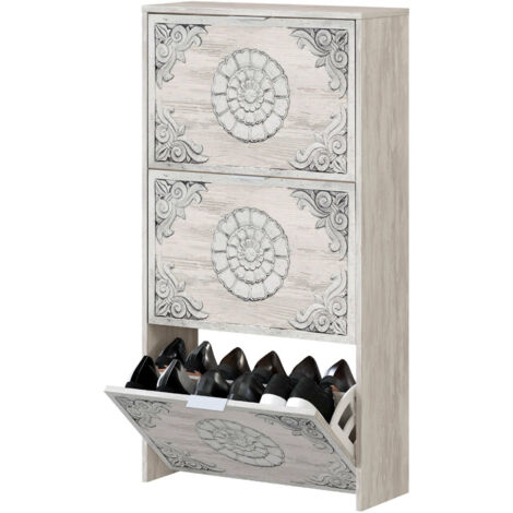 Meuble à Chaussures 3 Portes Dmora Escondido - Capacité 18 Paires - Dimensions 60x22x113 Cm - Blanc Brillant - 8