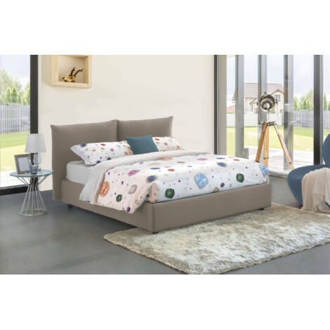 Talamo Italia Lit double Gabriella, Lit conteneur avec revêtement en tissu, 100% Made in Italy, Ouverture frontale, convient pour matelas cm 160x200, Tourterelle, avec emballage renforcé (1/5)