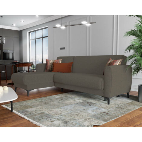 Dmora Canapé Angel, Canapé d'angle avec péninsule réversible, Canapé conteneur moderne avec chaise longue et 3 coussins, Cm 230x153h85, Marron, avec emballage renforcé (1/4)
