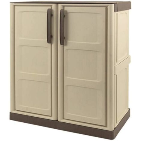 Dmora Armoire polyvalente extérieure ou interne, armoire basse avec 2 portes et 1 étagère en polypropylène, 100% Made in Italy, 70x39h86 cm, couleur beige, avec emballage renforcé