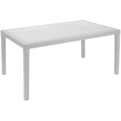 Dmora Table d'extérieur Imola, Table rectangulaire fixe, Table de jardin polyvalente effet rotin, 100% Made in Italy, Cm 138x78h72, Blanc, avec emballage renforcé