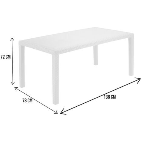 Dmora Table d'extérieur Imola, Table rectangulaire fixe, Table de jardin polyvalente effet rotin, 100% Made in Italy, Cm 138x78h72, Blanc, avec emballage renforcé