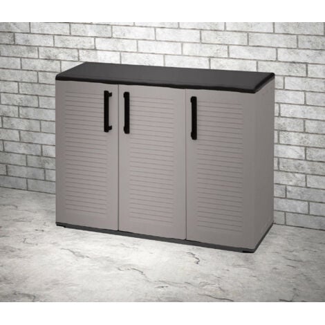 Dmora Armoire polyvalente extérieure ou intérieure, plateau mobile 3 portes et 1 étagère de polypropylène, 100% Made in Italy, 102x37h84 cm, couleur grise, avec emballage renforcé