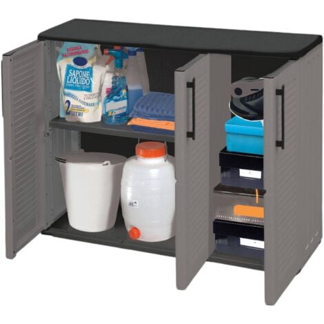 Dmora Armoire polyvalente extérieure ou intérieure, plateau mobile 3 portes et 1 étagère de polypropylène, 100% Made in Italy, 102x37h84 cm, couleur grise, avec emballage renforcé