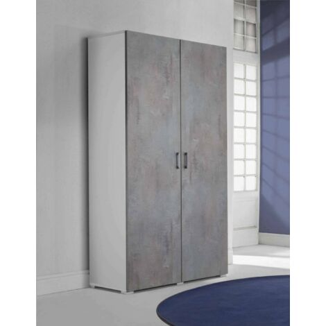 Armoire polyvalente Alisso, Armoire linéaire avec 2 portes battantes, Armoire avec 4 étagères réglables, Étagère à chaussures moderne, 100% Made in Italy, 90x45h195 cm, Ciment et Blanc (1/5)