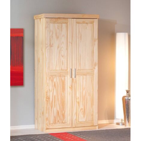 Dmora Armoire deux portes en pin massif finition naturelle, coloris chêne, 95 x 190 x 55 cm, avec emballage renforcé (1/5)