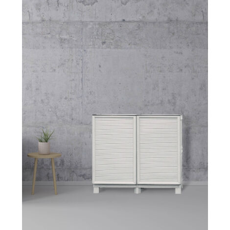 Dmora Armoire polyvalente extérieure ou intérieure, plateau mobile à 2 portes et étagère de polypropylène, 100% Made in Italy, 100x39h92 cm, couleur gris clair, avec emballage renforcé (1/5)