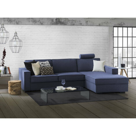 Talamo Italia Canapé fixe Maia, Canapé d'angle, 100% Made in Italy, Canapé Salon avec, péninsule de conteneur droite, avec accoudoirs fins, Cm 260x95h90, Bleu, avec emballage renforcé (1/5)