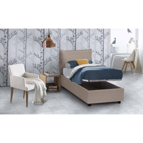 Lit Simple Coffre Veronica Talamo Italia – 90x200 Cm Avec Matelas Mémoire De Forme – Bleu Tissu – Fabriqué En Italie