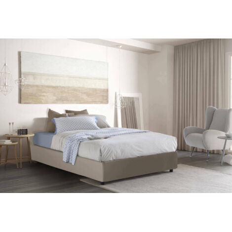 Talamo Italia Lit double Isabel, Lit conteneur avec revêtement en cuir écologique, 100% Made in Italy, Ouverture frontale, convient pour matelas cm 140x200, Tourterelle, avec emballage renforcé (1/2)