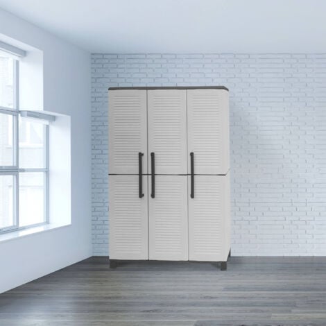 Dmora Armoire extérieure ou intérieure, 3 portes et 3 niveaux en polypropylène ajustables, 100% Made in Italy, 102x37h169 cm, couleur grise, avec emballage renforcé
