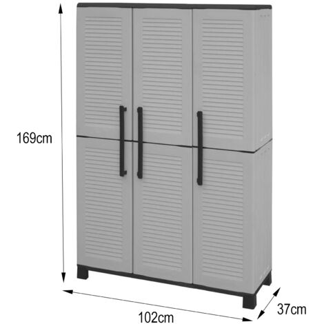 Dmora Armoire extérieure ou intérieure, 3 portes et 3 niveaux en polypropylène ajustables, 100% Made in Italy, 102x37h169 cm, couleur grise, avec emballage renforcé