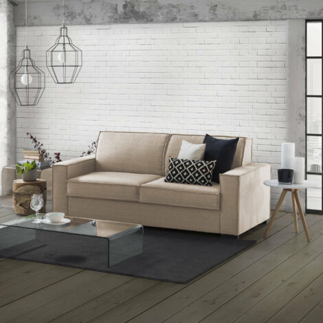 Talamo Italia Canapé fixe Manuela, Grand Canapé 2 places, 100% Made in Italy, Canapé de salon en tissu, avec accoudoirs standards, Cm 200x95h90, Beige, avec emballage renforcé (1/4)