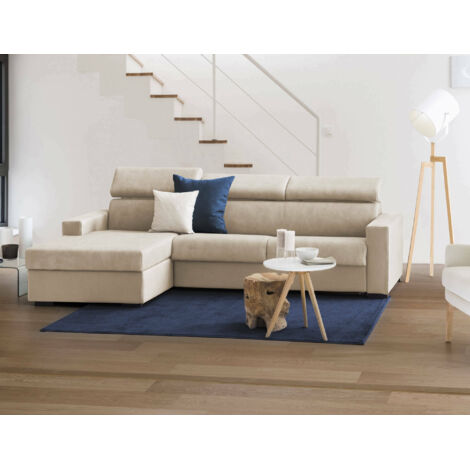Talamo Italia Canapé fixe Viviana, Canapé d'angle, 100% Made in Italy, Canapé de salon avec méridienne, en tissu matelassé - Péninsule de conteneur gauche, avec accoudoirs standards, Cm 280x95h85, ave (1/5)