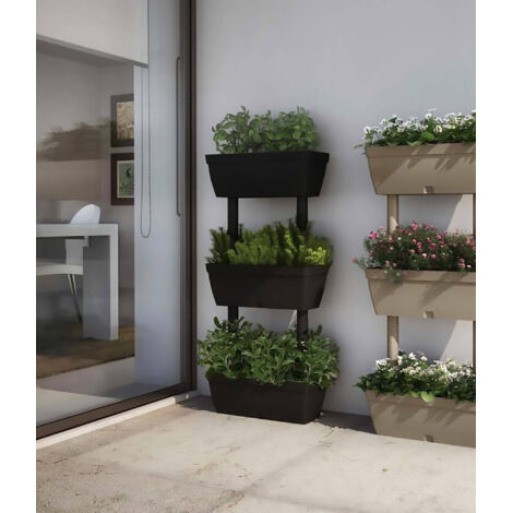 Dmora – Ensemble de 3 vases anthracite pour jardin vertical – Dimensions 49x22x16 cm – Plastique recyclé résistant aux UV et intempéries – 100% Made in Italy - 49x22h16 (1/3)