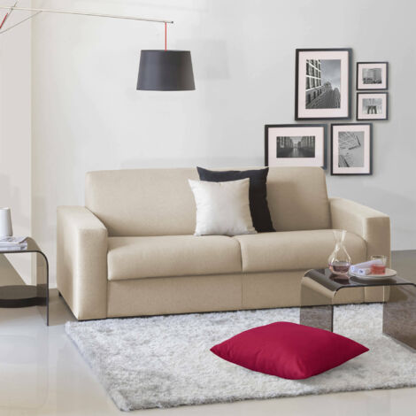 Talamo Italia Canapé fixe Giuseppina, Canapé 2 places, 100% Made in Italy, Canapé de salon en tissu rembourré, avec accoudoirs standards, Cm 180x95h90, Beige, avec emballage renforcé (1/4)