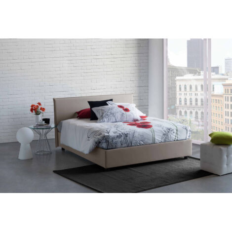 Talamo Italia Lit double Bibiana, Lit conteneur avec revêtement en tissu, 100% Made in Italy, Ouverture frontale, avec matelas Cm 160x190 inclus, Tourterelle, avec emballage renforcé (1/5)