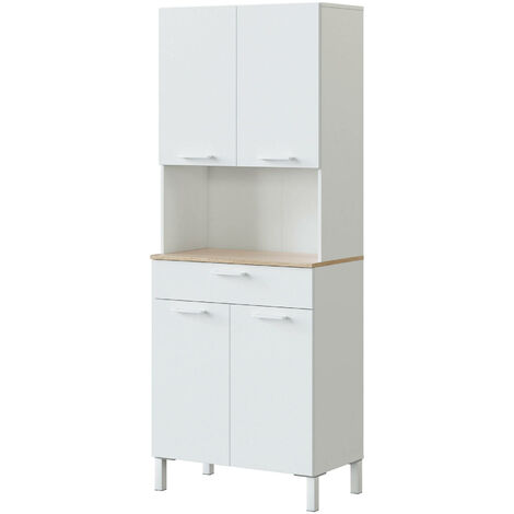 Armoire polyvalente avec quatre portes battantes et un tiroir, couleur blanche, Dimensions 72 x 186 x 40 cm