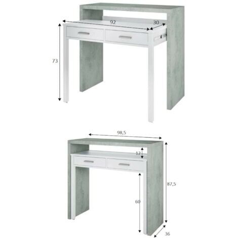 Bureau avec tiroir de couleur blanche, pour bureau, entrée ou étude 90 x 75  x 50 cm (largeur x hauteur x profondeur)