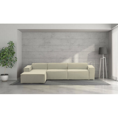 Talamo Italia Canapé fixe Licia, Canapé modulable 4 places avec péninsule gauche, 100% Made in Italy, Canapé moderne en tissu, Cm 340x170h70, Beige, avec emballage renforcé (1/5)