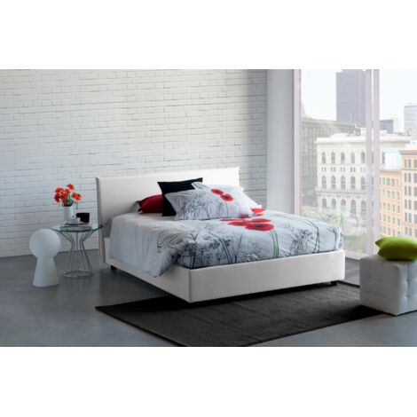 Talamo Italia Lit double Brenda, Lit conteneur avec revêtement en tissu, 100% Made in Italy, Ouverture frontale, avec matelas Cm 160x200 inclus, Blanc, avec emballage renforcé (1/5)