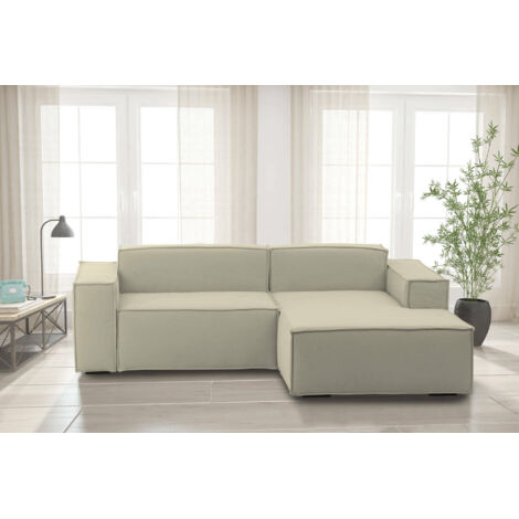 Talamo Italia Canapé fixe Patrizia, Canapé modulable 2 places avec péninsule droite, 100% Made in Italy, Canapé moderne en tissu, Cm 220x170h70, Beige, avec emballage renforcé (1/5)
