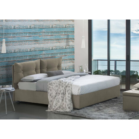 Talamo Italia Lit simple Adelaide, Lit conteneur avec revêtement en tissu, 100% Made in Italy, Ouverture frontale, convient pour matelas 80x190 cm, Tourterelle, avec emballage renforcé (1/5)