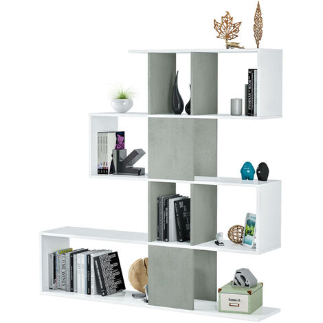 Dmora - Librairie Dmagon, Bibliothèque à 7 compartiments, Étagère de bureau moderne, Unité murale avec étagères, 145x29h145 cm, Blanc et Gris