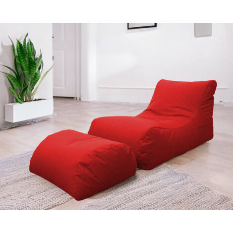 Dmora Chaise longue de salon moderne, Made in Italy, Fauteuil avec repose-pieds en nylon, Pouf rembourré pour chambre, 120x80h60 cm, Couleur rouge (1/2)