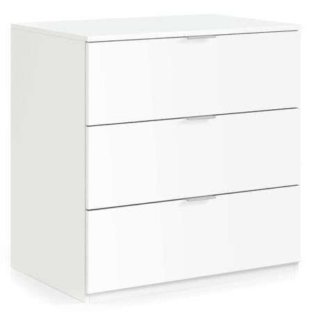 Dmora – Commode enfant 3 tiroirs 77x38x80 cm – Bois lamellé résistant aux chocs – Tiroirs avec glissières métalliques – Design moderne blanc (1/4)