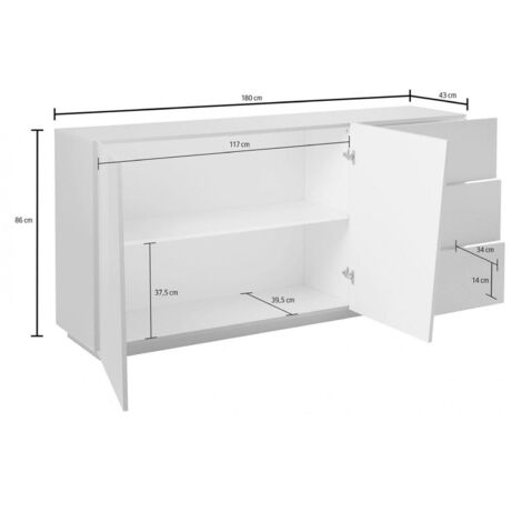 Dmora - Placard Dfogli, Buffet de cuisine avec 2 portes et 3 tiroirs, Buffet de salon, 100% Made in Italy, cm 180x43h86, Ardoise