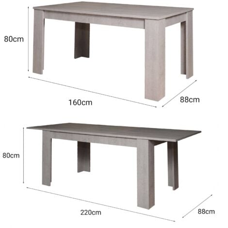 Dmora Table de salle à manger extensible, Console extensible, Table moderne avec rallonges, 160 / 220x88h80 cm, Couleur ciment