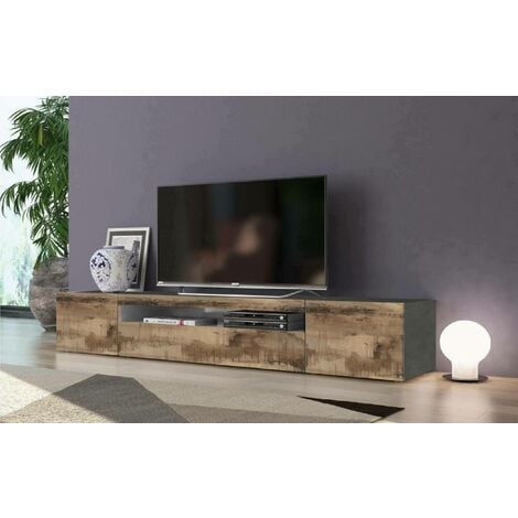 Petit Land meuble TV en bois chêne 140 cm avec compartiments et porte