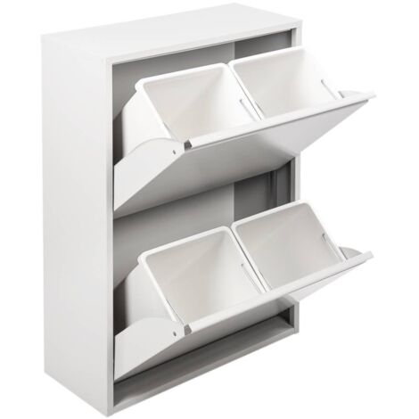 Dmora – Poubelle tri sélectif 4 compartiments – Fixation murale – 60x25x93 cm – Fer blanc – 16L – 2 ouvertures à rabat